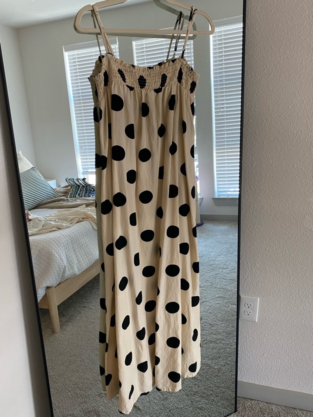 Thing Between Smocked Polka Dot Maxi Dress - Beige/Black